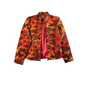 Analogy Red Gold Paisley Zip Front Ruched Blazer Size Small